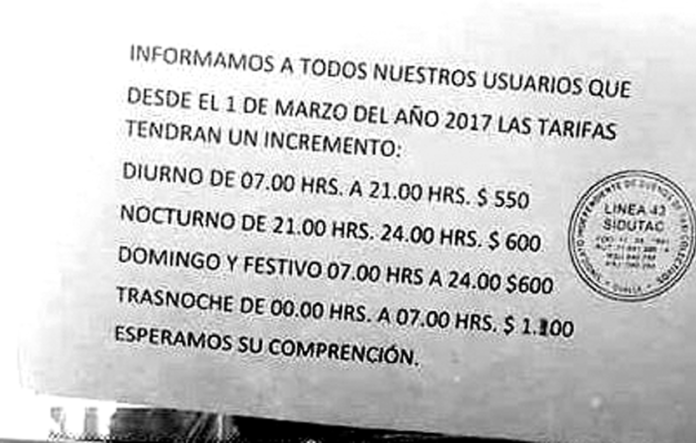 El comunicado es difundido mediante un afiche en cada móvil.