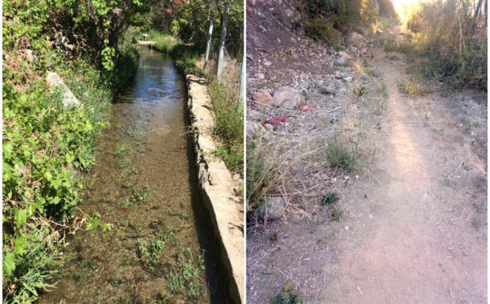 Canal de El Maqui Alto, sin intervención y posteriormente el panorama tras el entubamiento